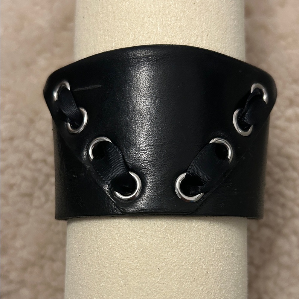 Black Leather Corset Cuff Bracelet